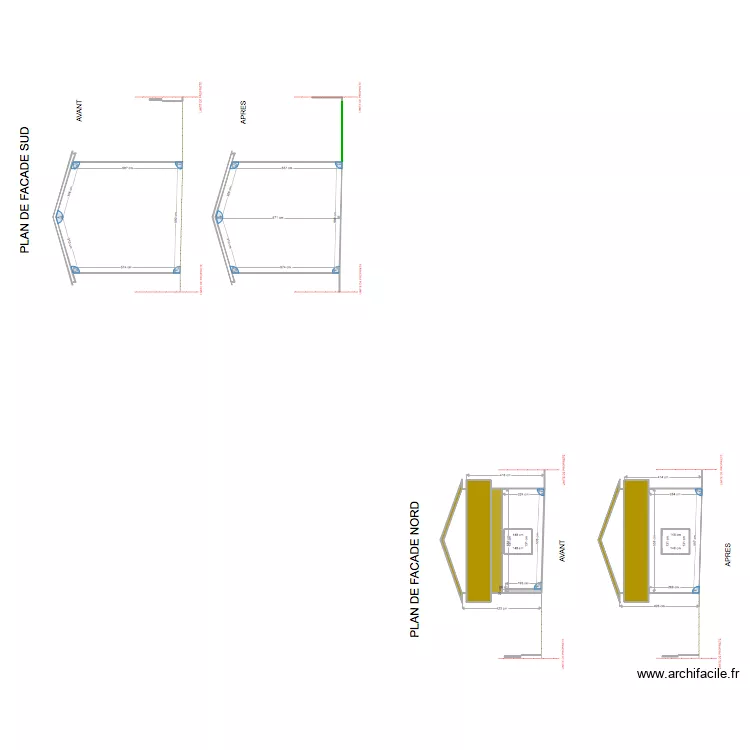 AVANT APRES Fa&ccedil;ade nord sud. Plan de 