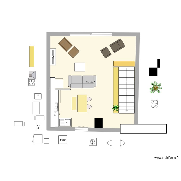 Grrr cuisine 2023 - 22 cuisine ouverte bis. Plan de 1 pièce et 39 m2