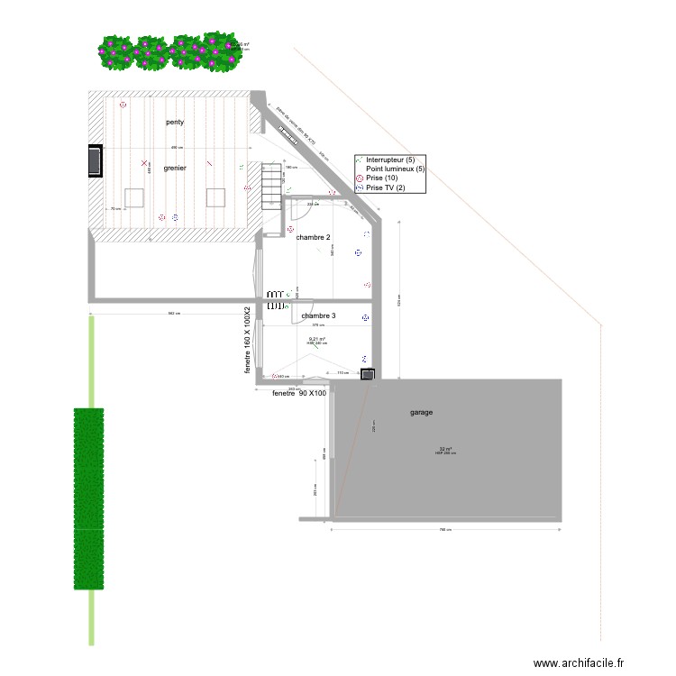 ELECTRICITE PROJET  TREDREZ ETAGE . Plan de 4 pièces et 51 m2