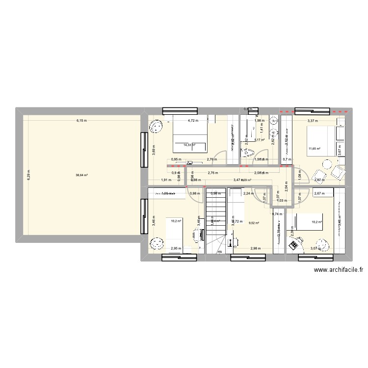 Fatima r+1 v4. Plan de 9 pièces et 109 m2