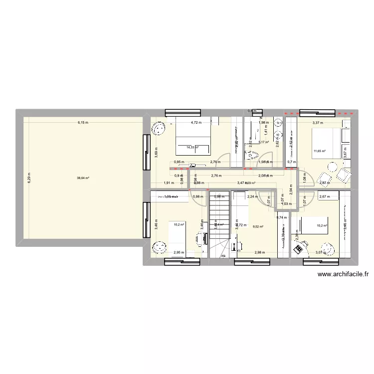 Fatima r+1 v4. Plan de 9 pièces et 109 m²