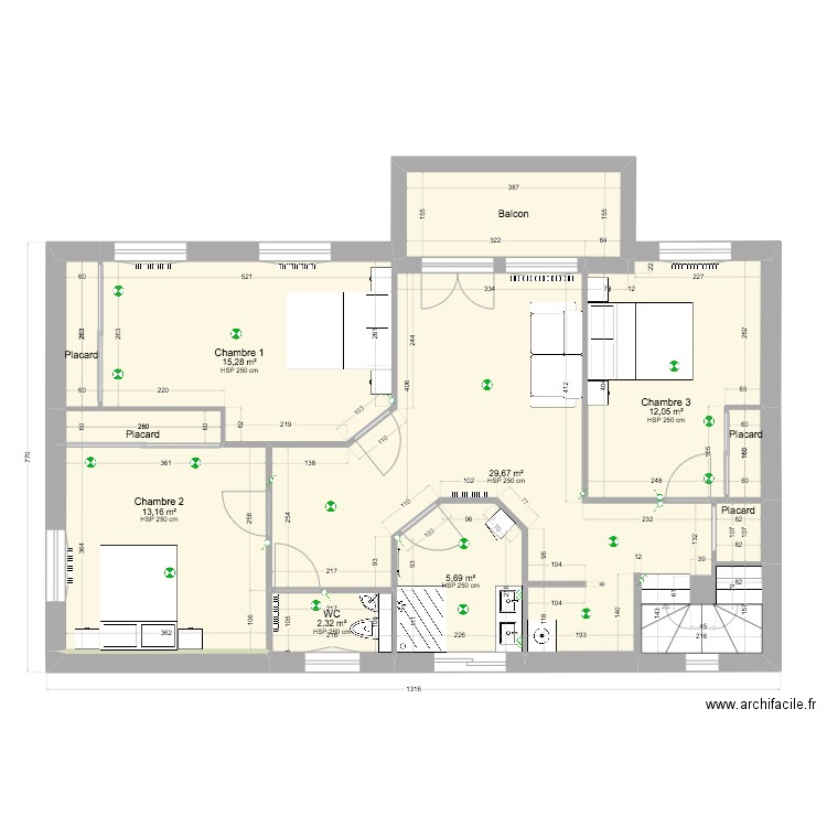 Cotations 1er étage Projet 7. Plan de 0 pièce et 0 m2