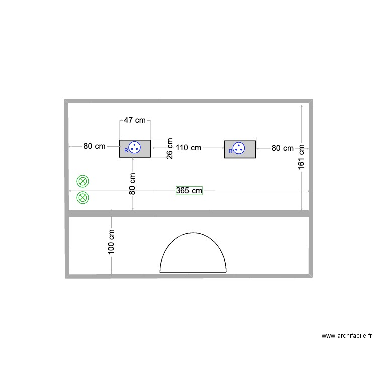 PLAN MUR 2.2 110. Plan de 1 pièce et 9 m2