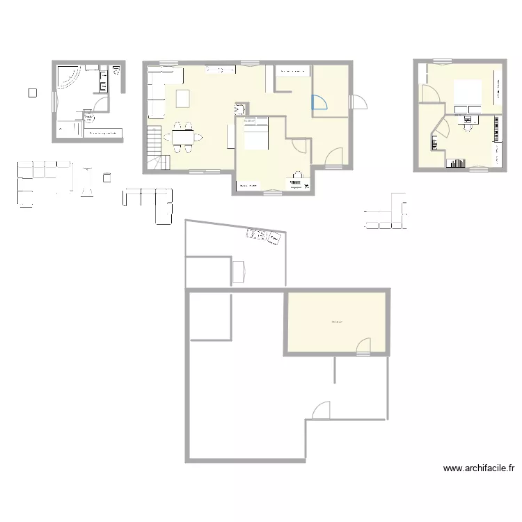 SALLE DE BAIN LONG WC. Plan de 