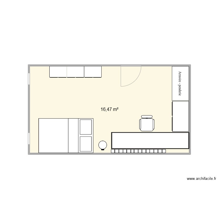 Chambre Mounya FOND. Plan de 1 pièce et 16 m2