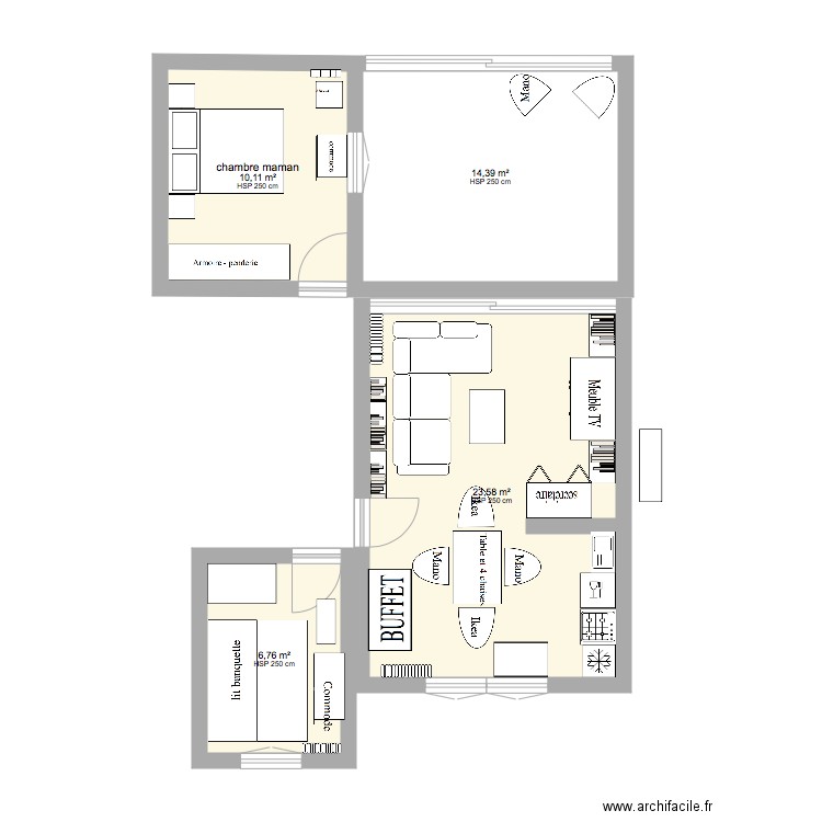 Appartement maman . Plan de 4 pièces et 55 m2