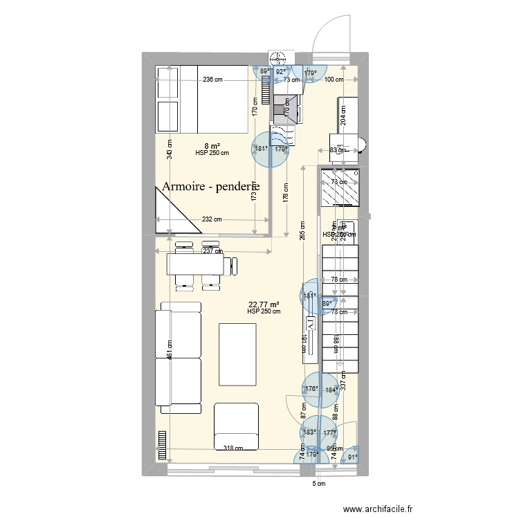 studio. Plan de 3 pièces et 33 m2