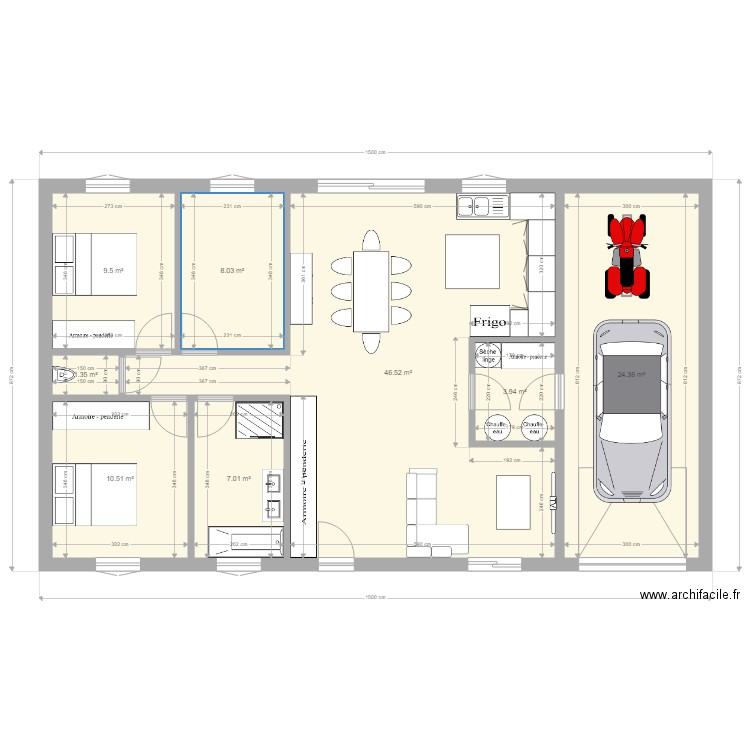 maison plain pied facade 15m 90m2. Plan de 0 pièce et 0 m2