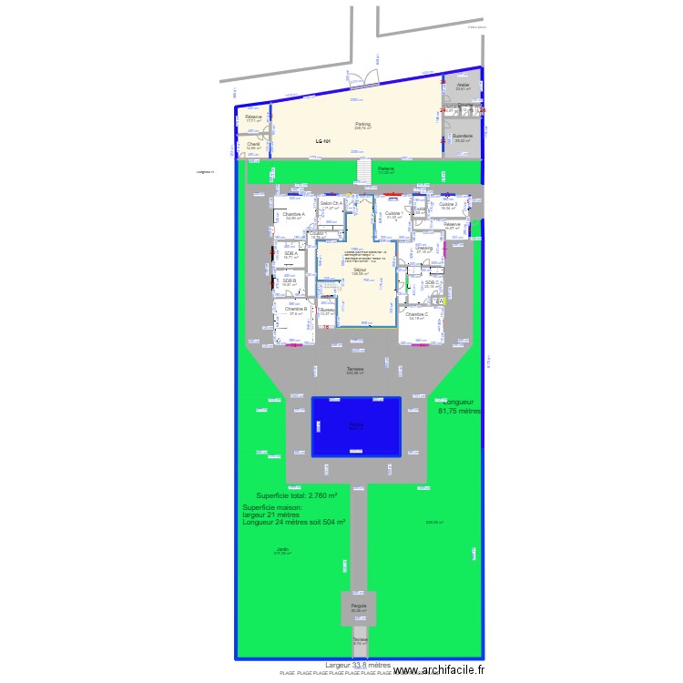 A LG 401 elect2. Plan de 92 pièces et 7229 m2