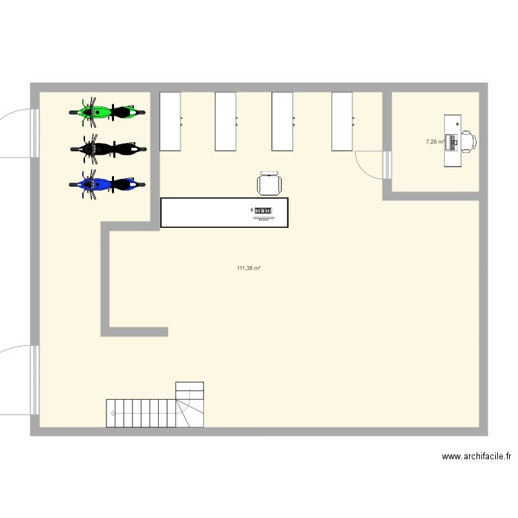 RDC . Plan de 2 pièces et 119 m2