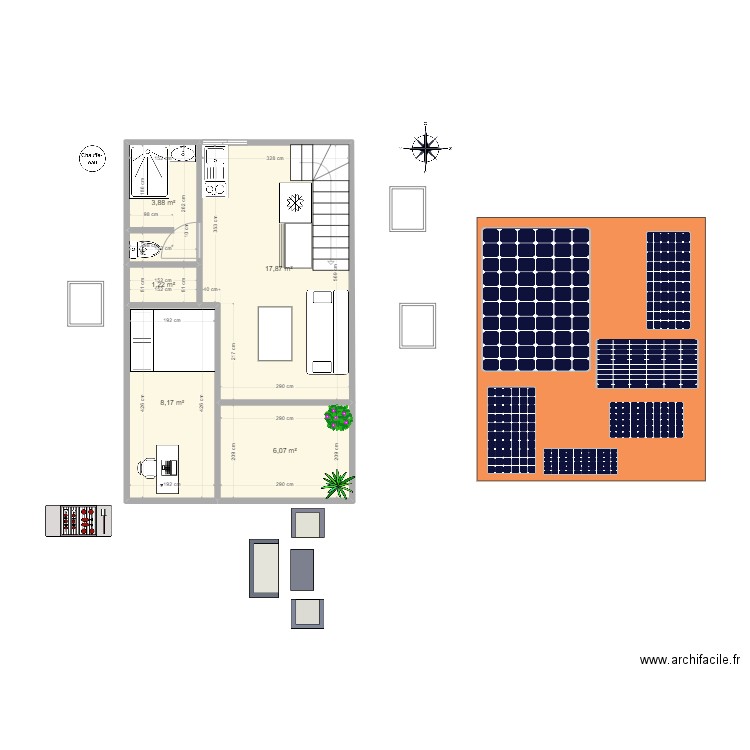 GENEVAUX. Plan de 5 pièces et 37 m2