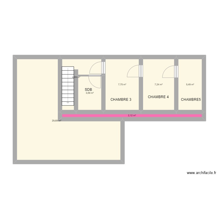 QUOEURNAT ETAGE. Plan de 7 pièces et 61 m2