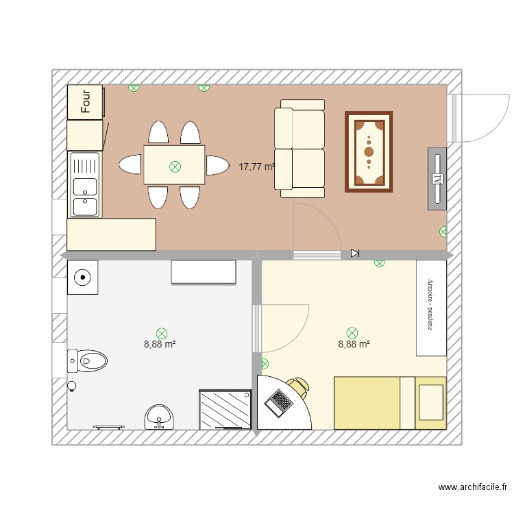 Appartement étudiant. Plan de 3 pièces et 36 m2