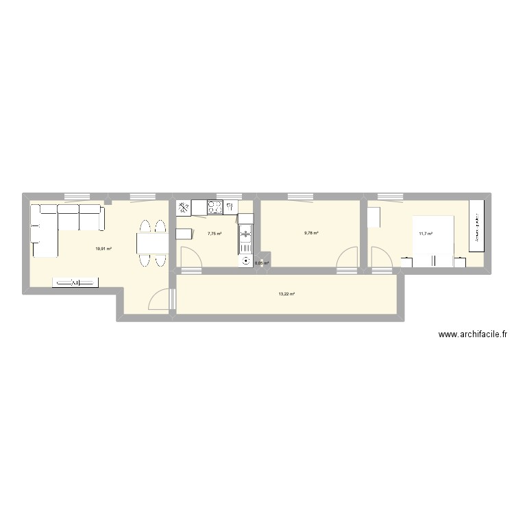 B302. Plan de 6 pièces et 62 m2