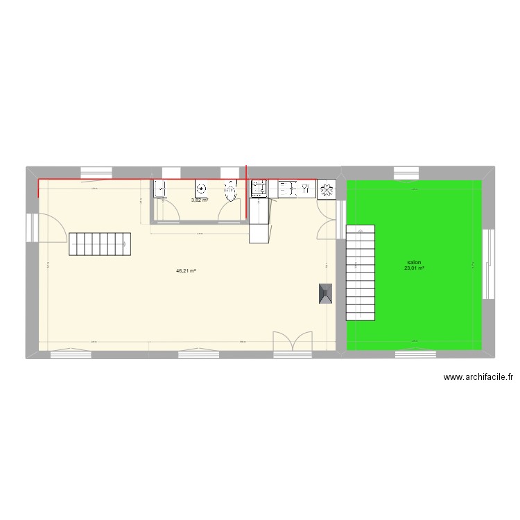 atelier RDC sans agrandissement. Plan de 3 pièces et 73 m2