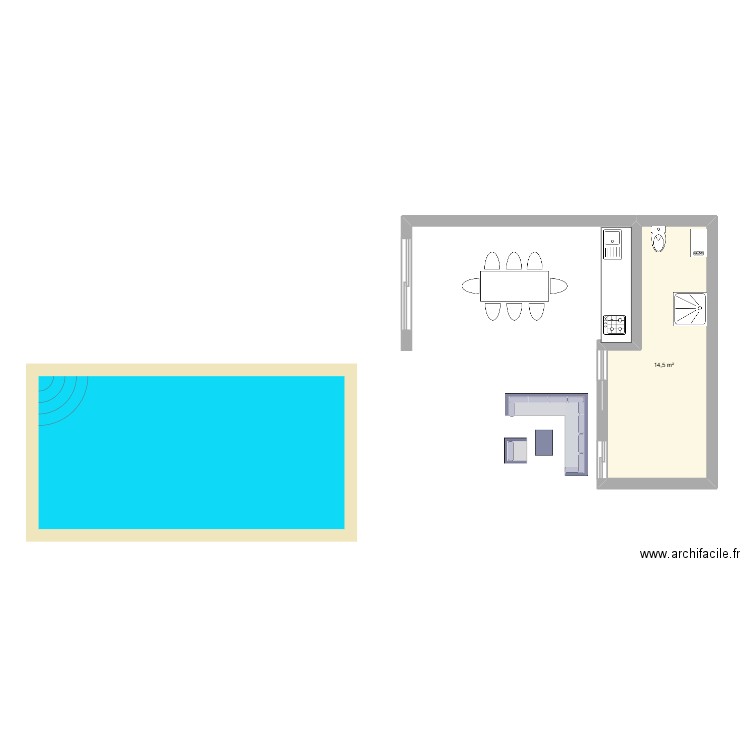 pool. Plan de 1 pièce et 15 m2