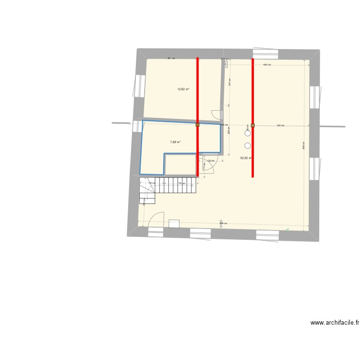 PLAN RDC 4ème VOLET Nov 22 implatation porteuses. Plan de 8 pièces et 150 m2