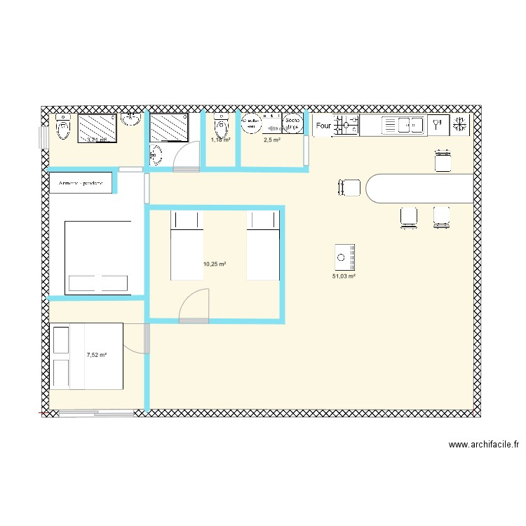 plan  grand appart 1. Plan de 6 pièces et 76 m2