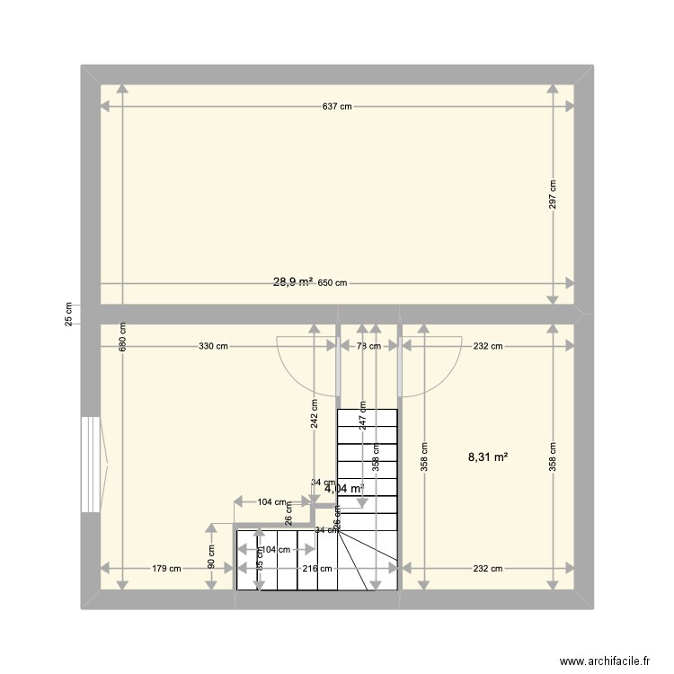 étage . Plan de 3 pièces et 41 m2