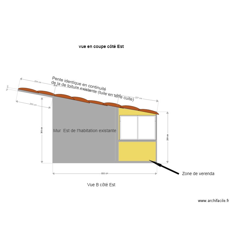 Vue en coupe côté Sud annexe FREIRE idem existant. Plan de 0 pièce et 0 m2