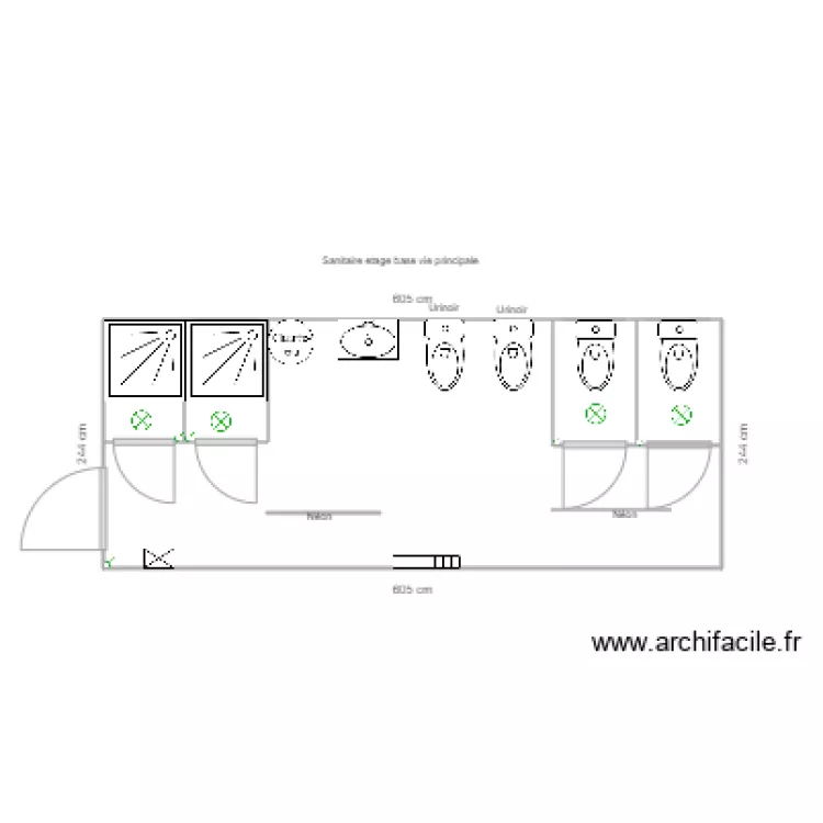 sanitaire &eacute;tage base vie principale. Plan de 