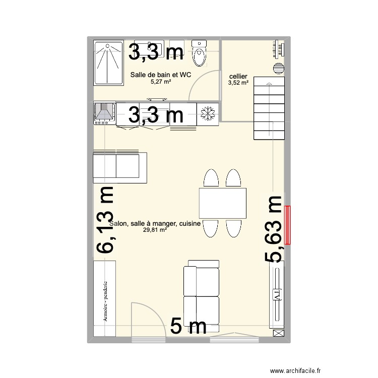 maison. Plan de 3 pièces et 39 m2