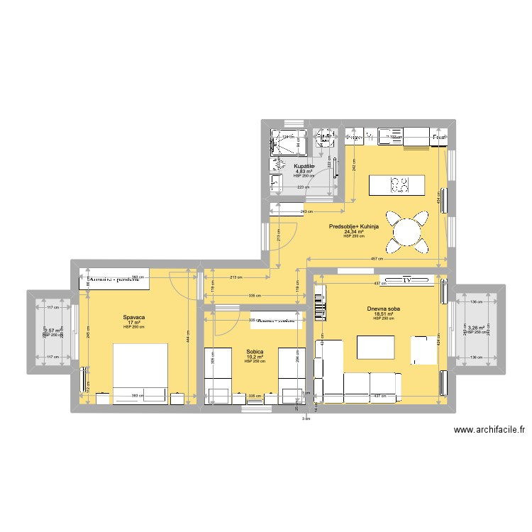 Plan stan Batajnica . Plan de 7 pièces et 81 m2