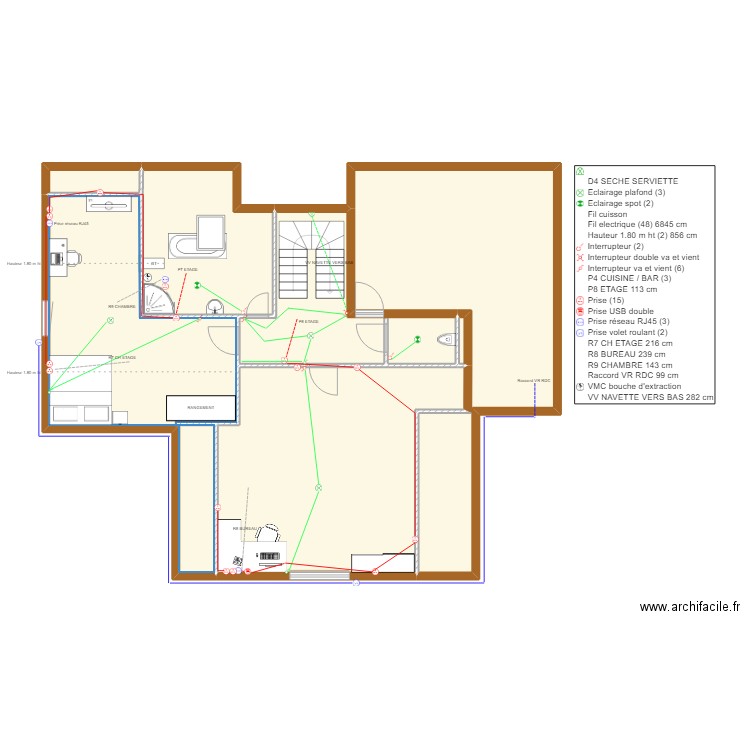 MENETRU PLAN ELEC GENERAL LIGNE ETAGE FINAL. Plan de 0 pièce et 0 m2