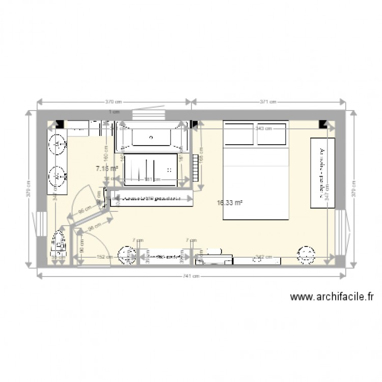 Chambre sdb baignoire dressing chambre ac AT. Plan de 0 pièce et 0 m2