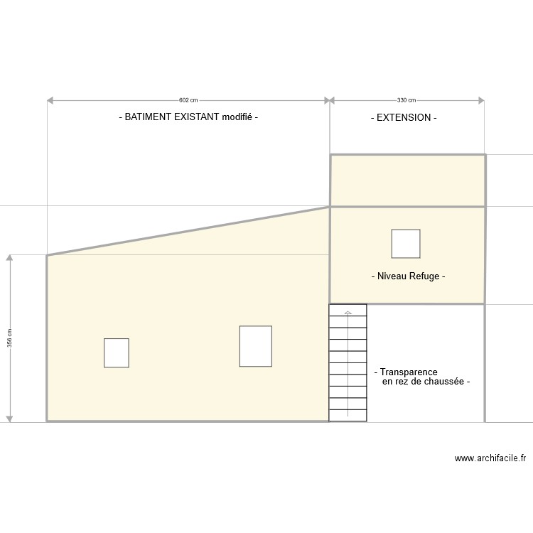 Brem essai 1 ETAT FUTUR Facade ouest. Plan de 3 pièces et 35 m2