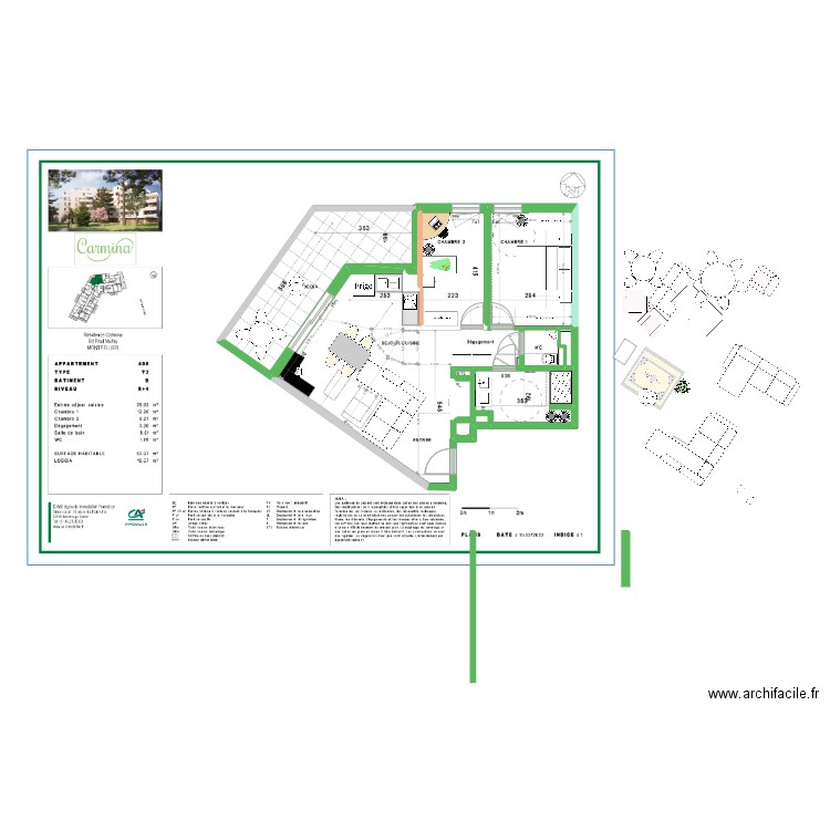 APPARTEMENT CARMINA T3 JANETH V6. Plan de 12 pièces et 80 m2