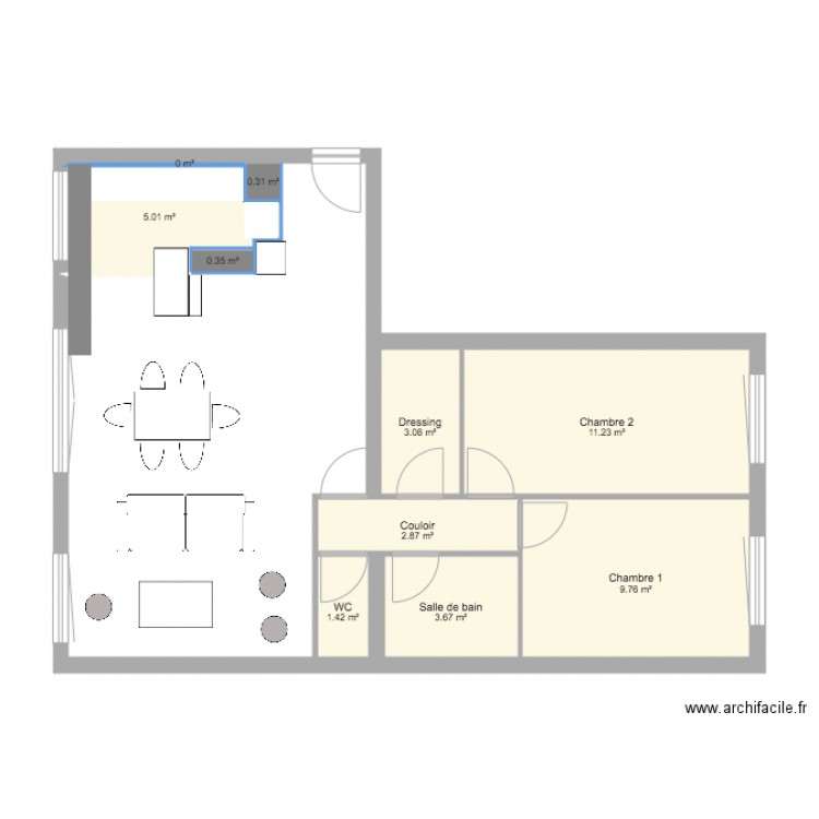 Appartement 3P modifié. Plan de 0 pièce et 0 m2