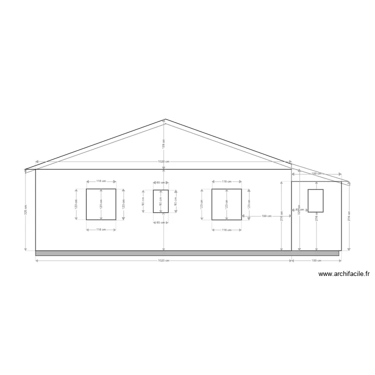    facade sud avec ouverture +cotation. Plan de 