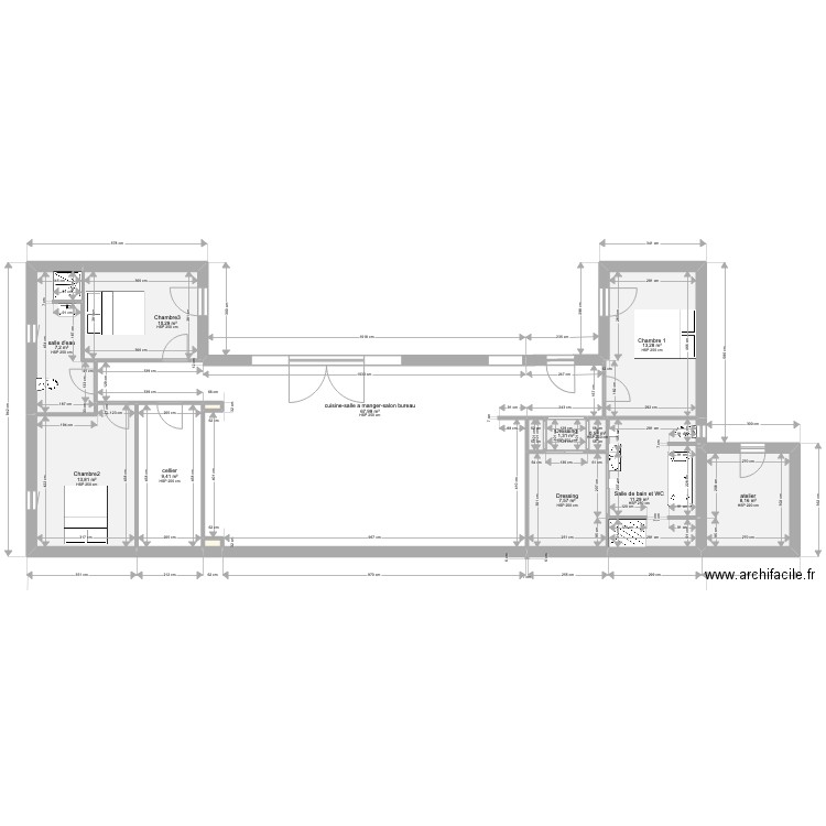 MAISON en U 144m2-24 juillet. Plan de 14 pièces et 152 m2