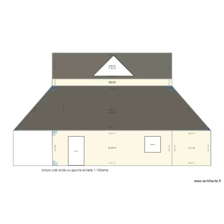 toiture vue coté droit ou gauche. Plan de toiture vue coté droit ou gauche. Plan de