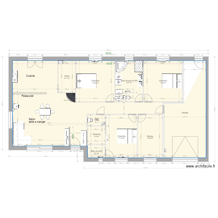 plan maison ménilière  avec meubles . Plan de 0 pièce et 0 m2