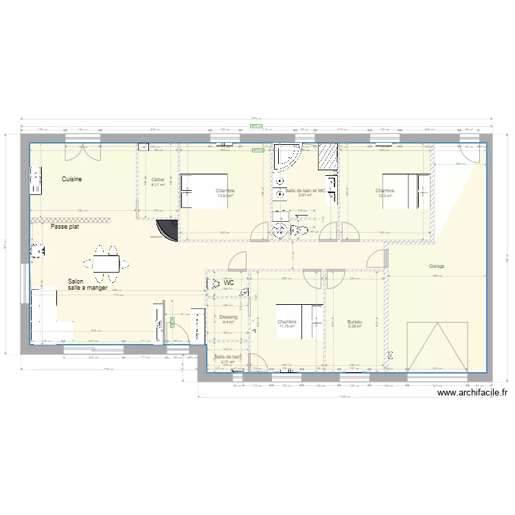 plan maison m&eacute;nili&egrave;re  avec meubles . Plan de 