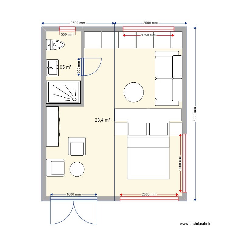 30 КР4. Plan de 2 pièces et 26 m2