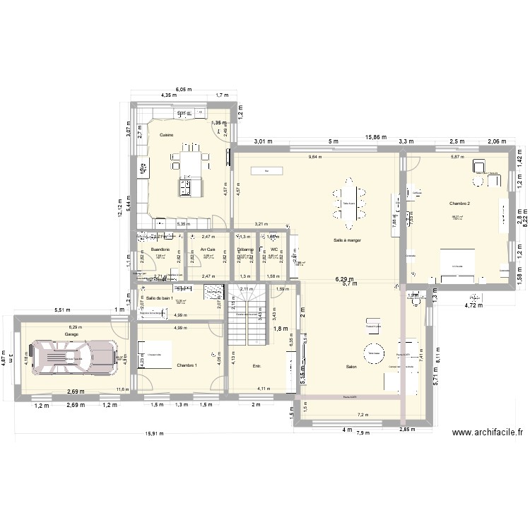 maison chambre rdc. Plan de 16 pièces et 498 m2