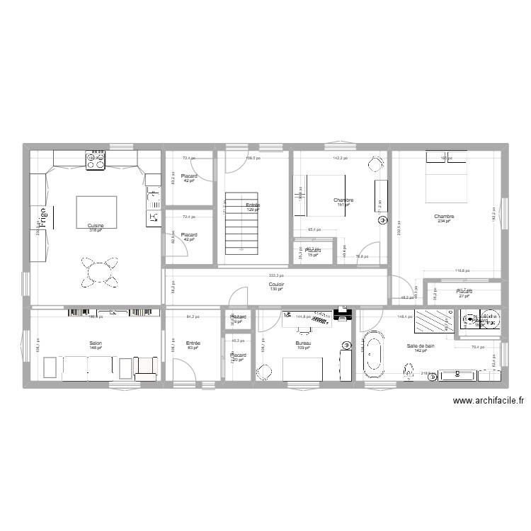 Maison4 30x60. Plan de 16 pièces et 148 m2