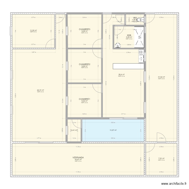 Faletoi. Plan de 13 pièces et 200 m2