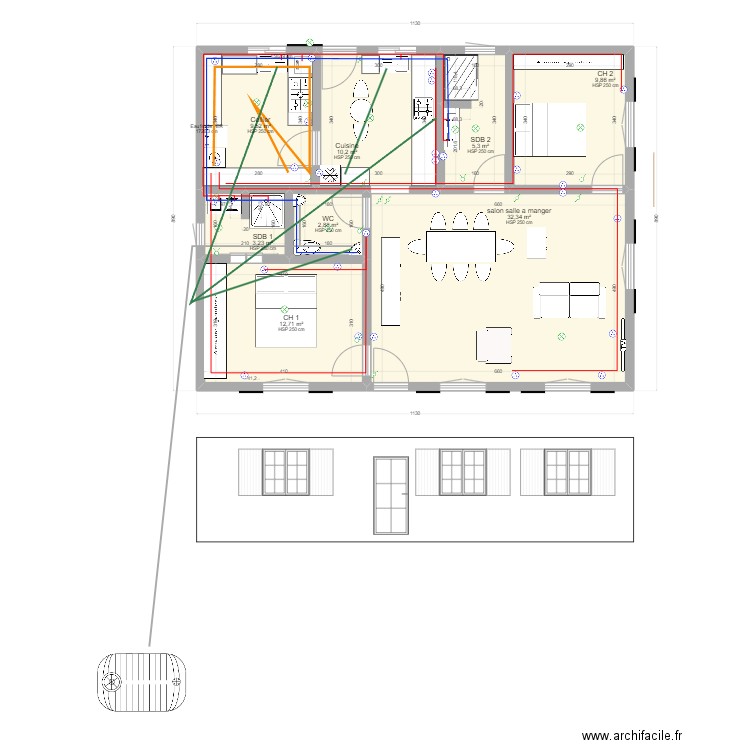 g26. Plan de 8 pièces et 86 m2