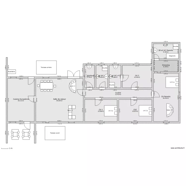 Villa Basse 5 pi&egrave;ces. Plan de 
