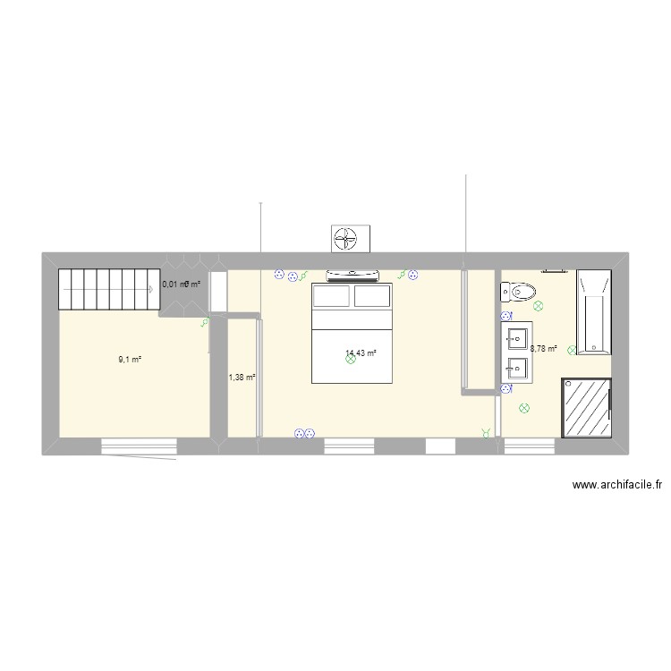Plan maison étage surface totale. Plan de 11 pièces et 70 m2