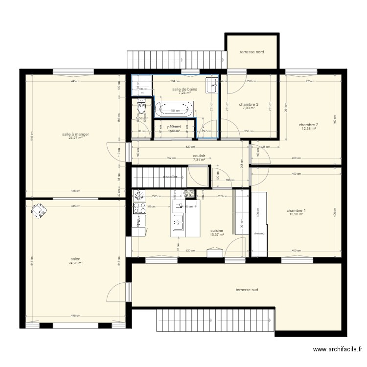 SAINT PAUL étage. Plan de 14 pièces et 145 m2