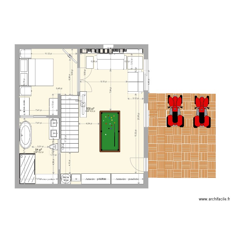 Tremblant sous-sol. Plan de 2 pièces et 56 m2