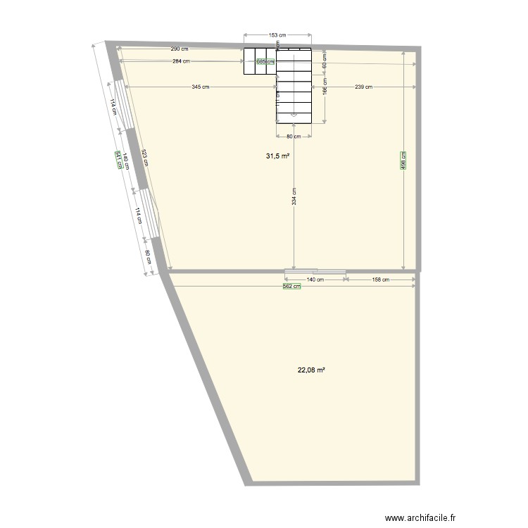 STUDIO R1 BONNES MESURES SANS COISON. Plan de 2 pièces et 54 m2