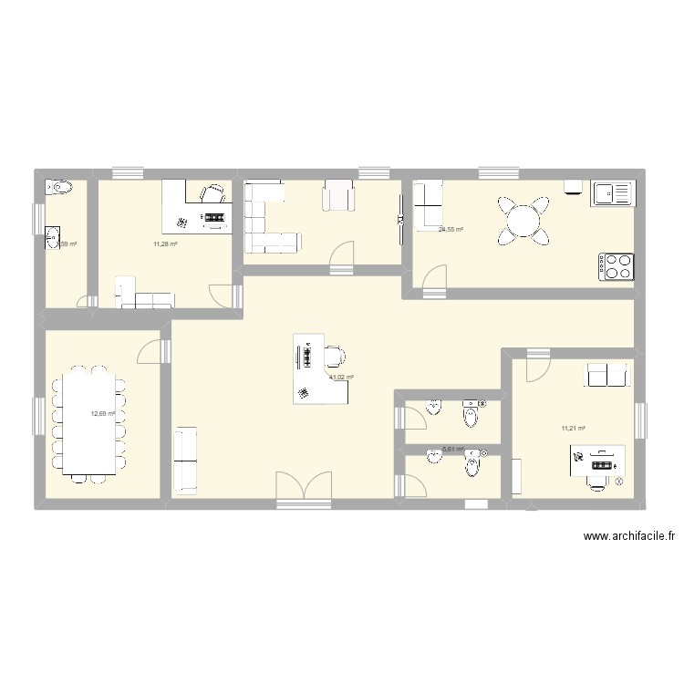 Plano de Oficina. Plan de 7 pièces et 110 m2