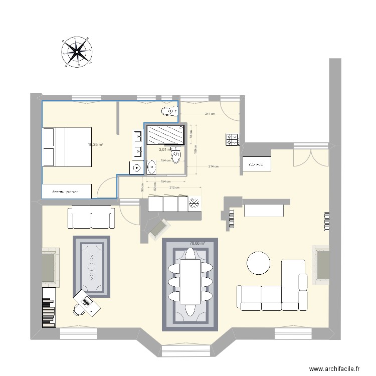 pabro 2. Plan de 3 pièces et 98 m2