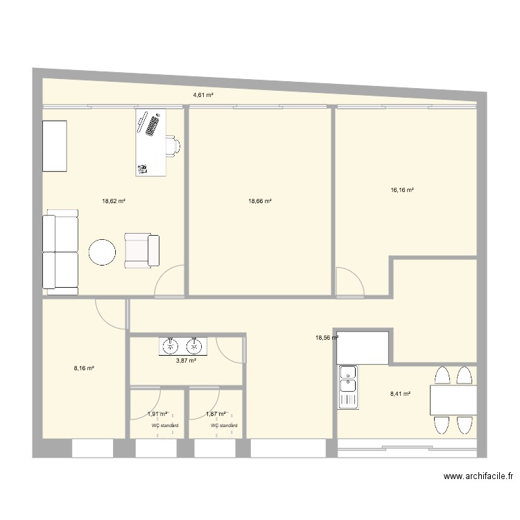 BUREAU MOUSS. Plan de 10 pièces et 101 m2